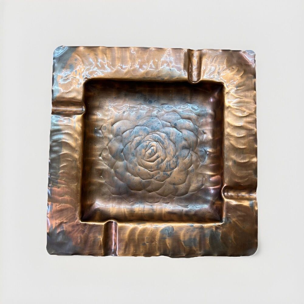 9” Solid Copper Ashtray Trinket Dish Vintage MCM Handmade Craftsman Co #1135